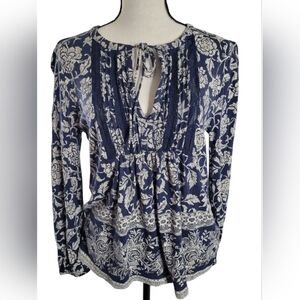 Lucky Brand Women Floral Peasant Top Shirt Blouse Lightweight
